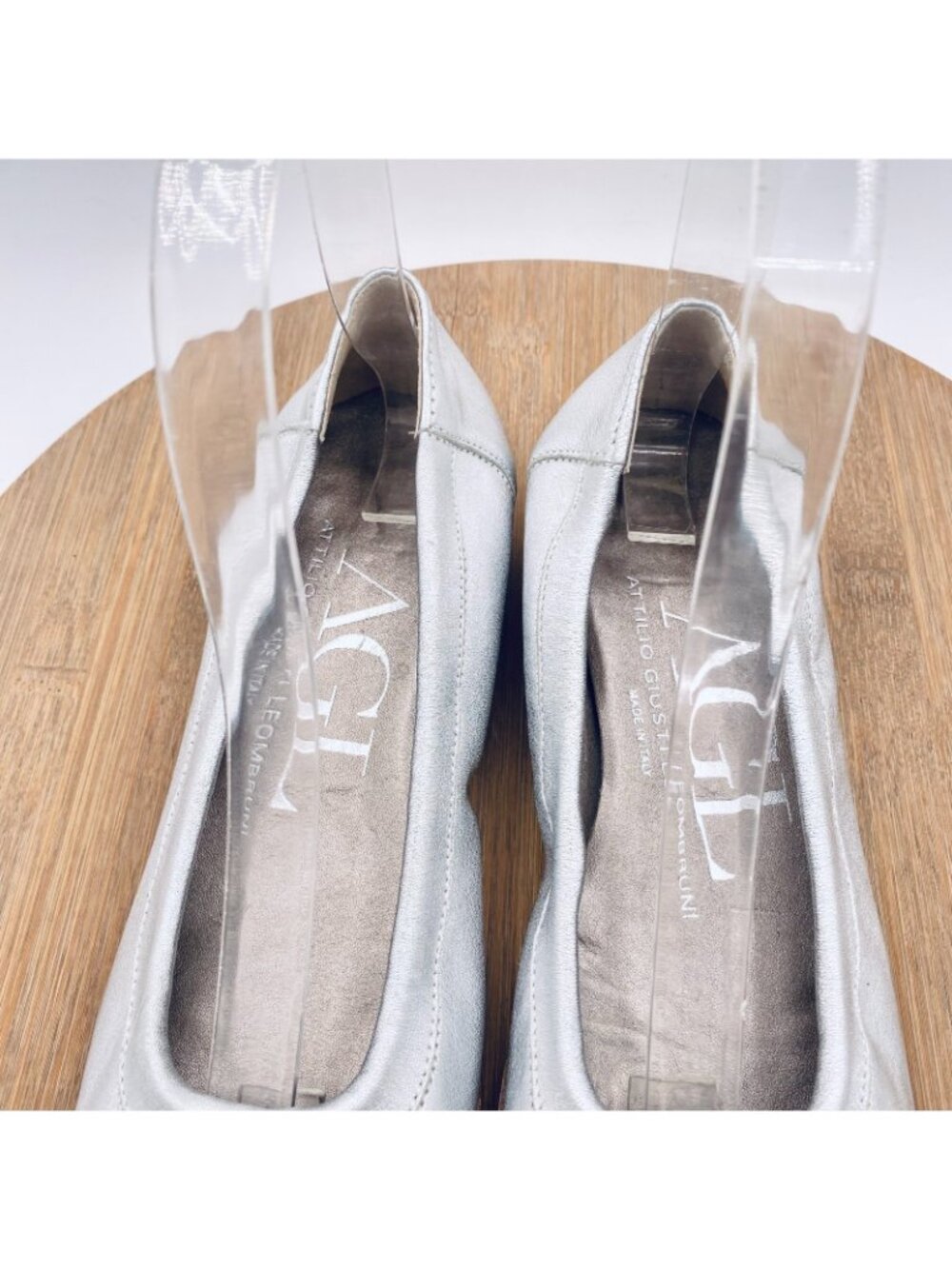 AGL Ballet Flats Womens 7.5 Silver Leather Monika Flats Cap Quiet Luxury Italy - Picture 5 of 13